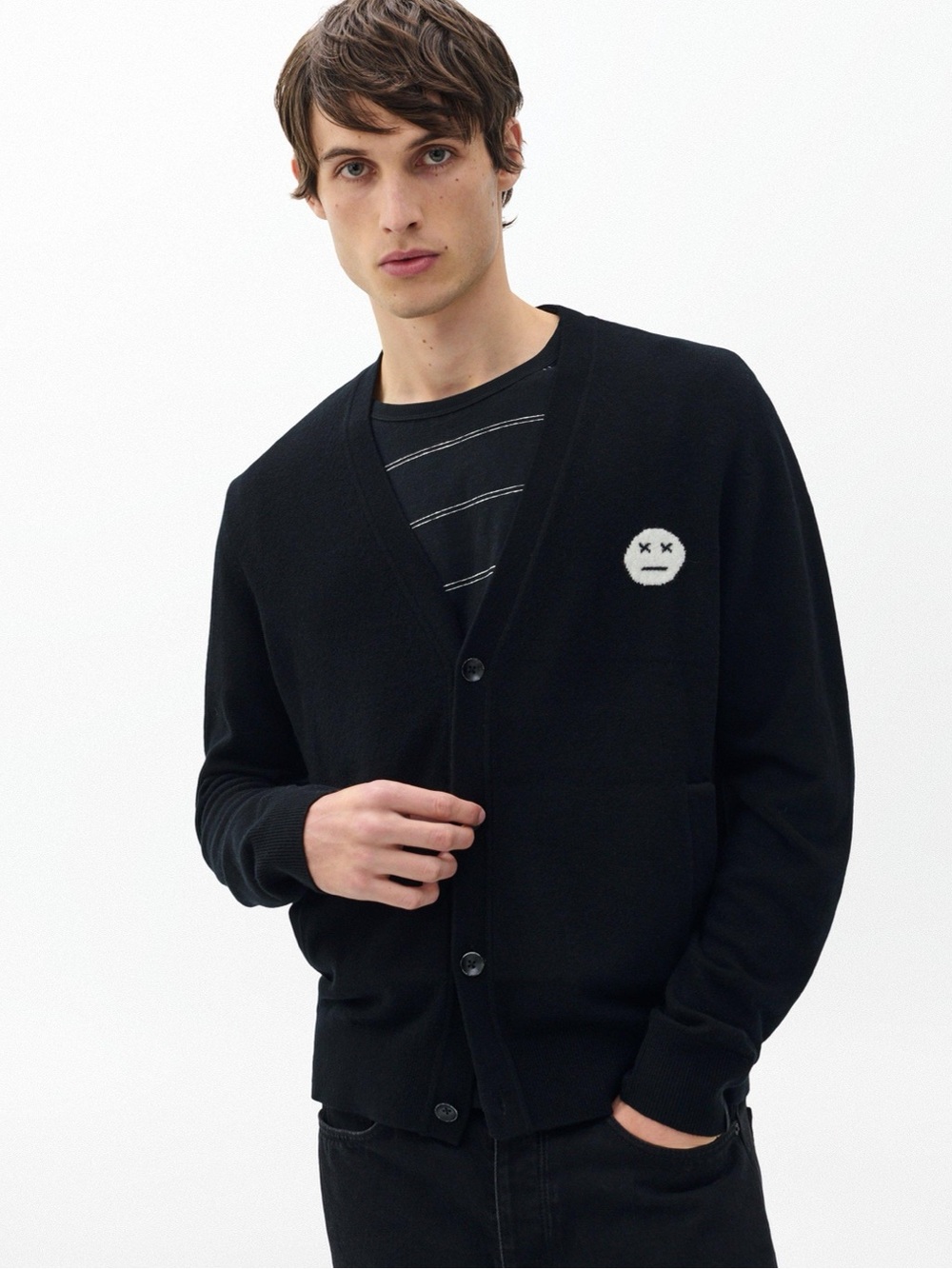 Rag & Bone Sour Face Wool Cardigan Men's Black V-Neck Cardigan Unisex Sz M NWT